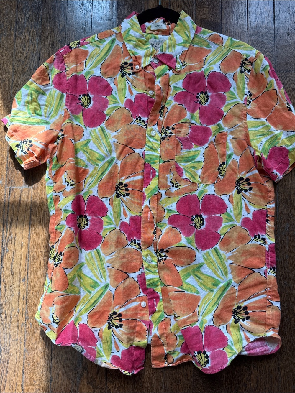 J. Crew Pink & Orange Floral Short-Sleeve Button-Down Shirt